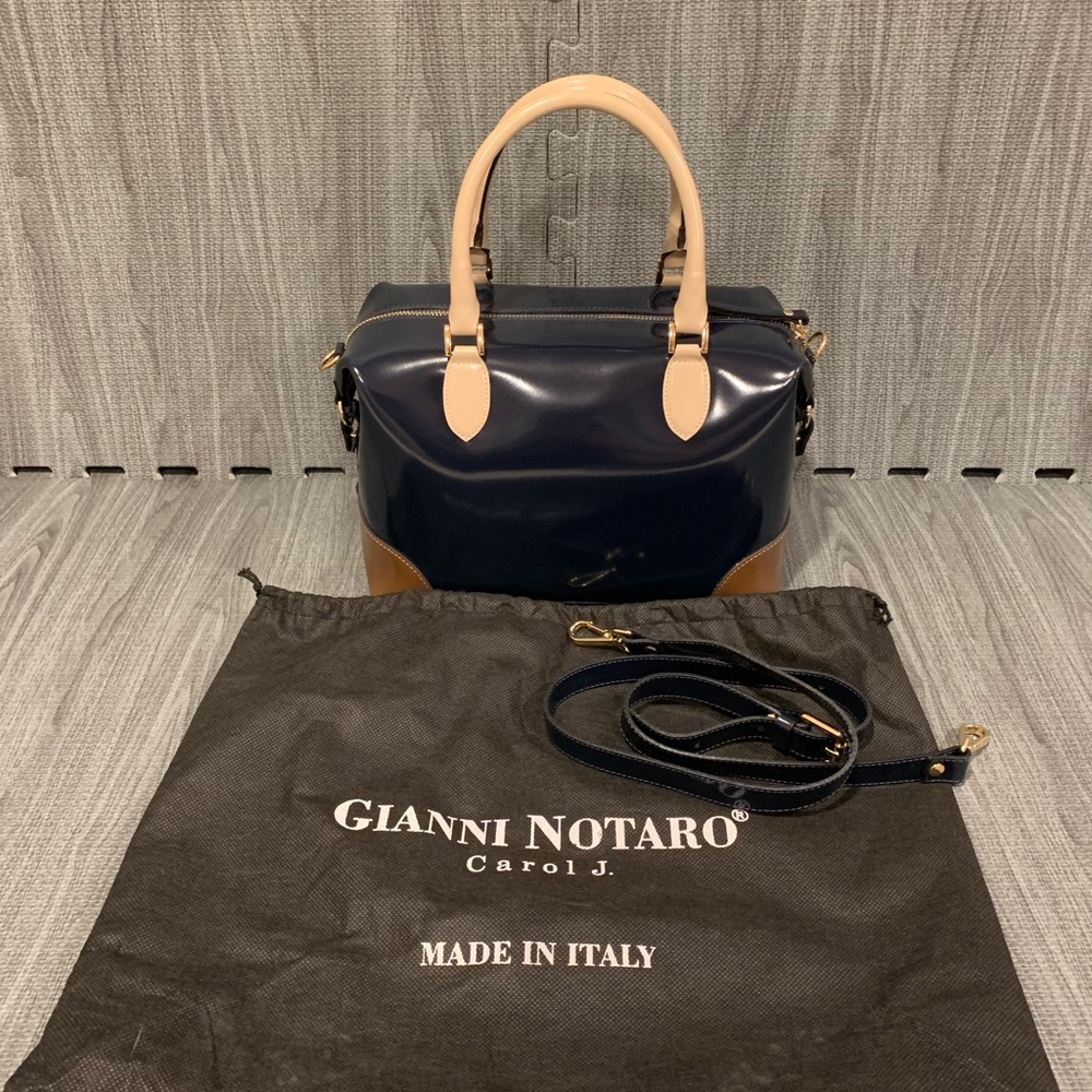 Gianni Notaro Genuine leather Satchel Crossbody  Handbag Navy